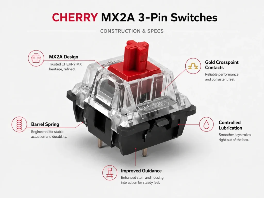 CHERRY MX2A 3-Pin Mechanical Keyboard Switches — MX2A Updates Motion Control Around the Classic Contact System