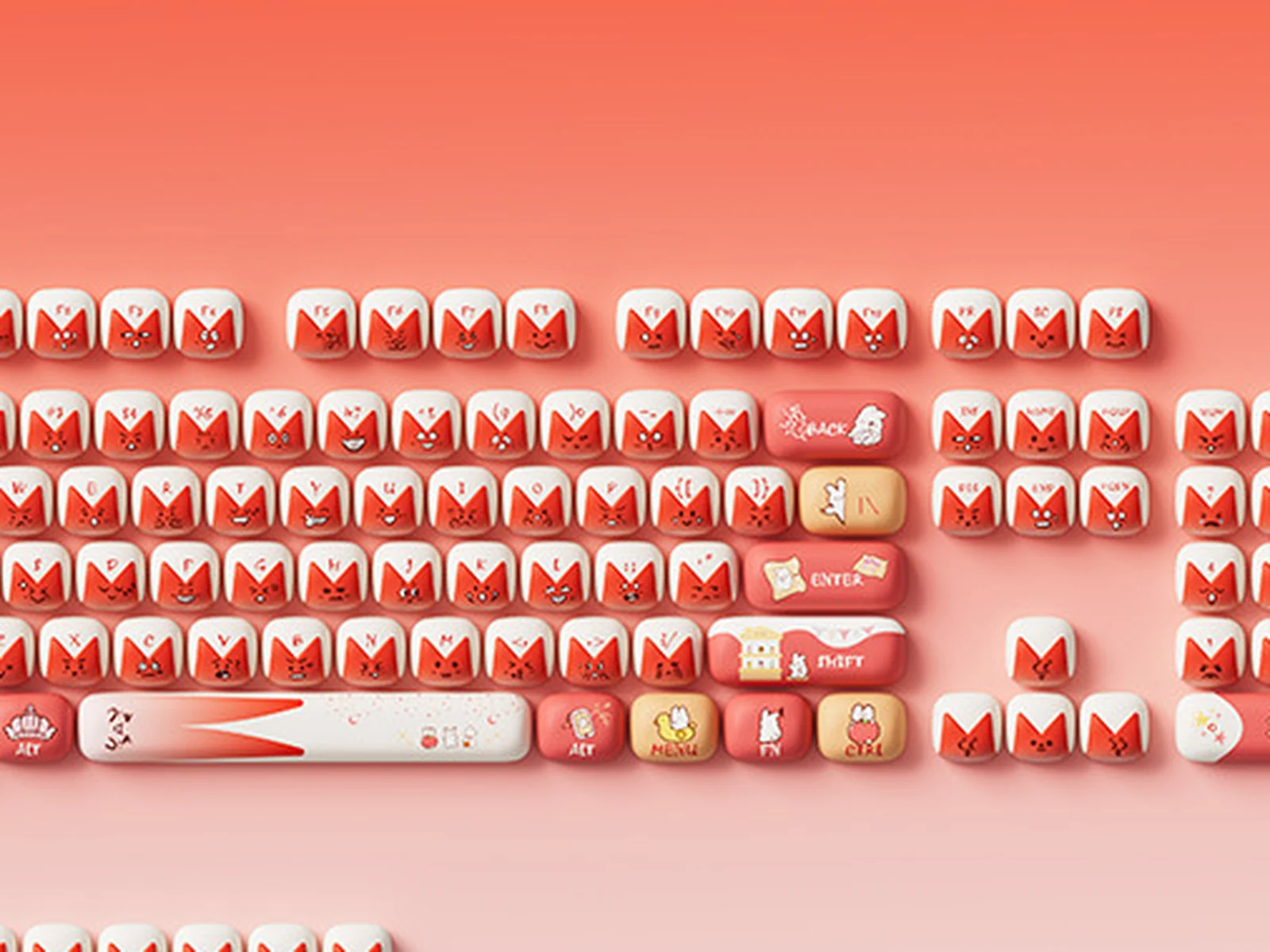 Bunny Apple MOG keycaps in a red and cream colorway