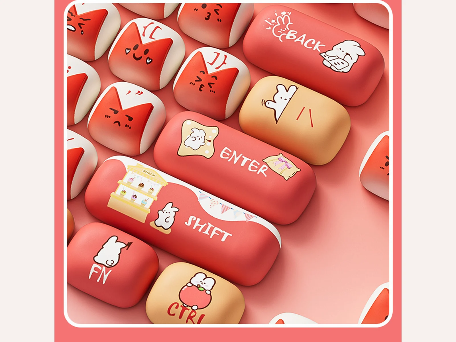 Close-up of Bunny Apple MOG keycap legends and novelty details