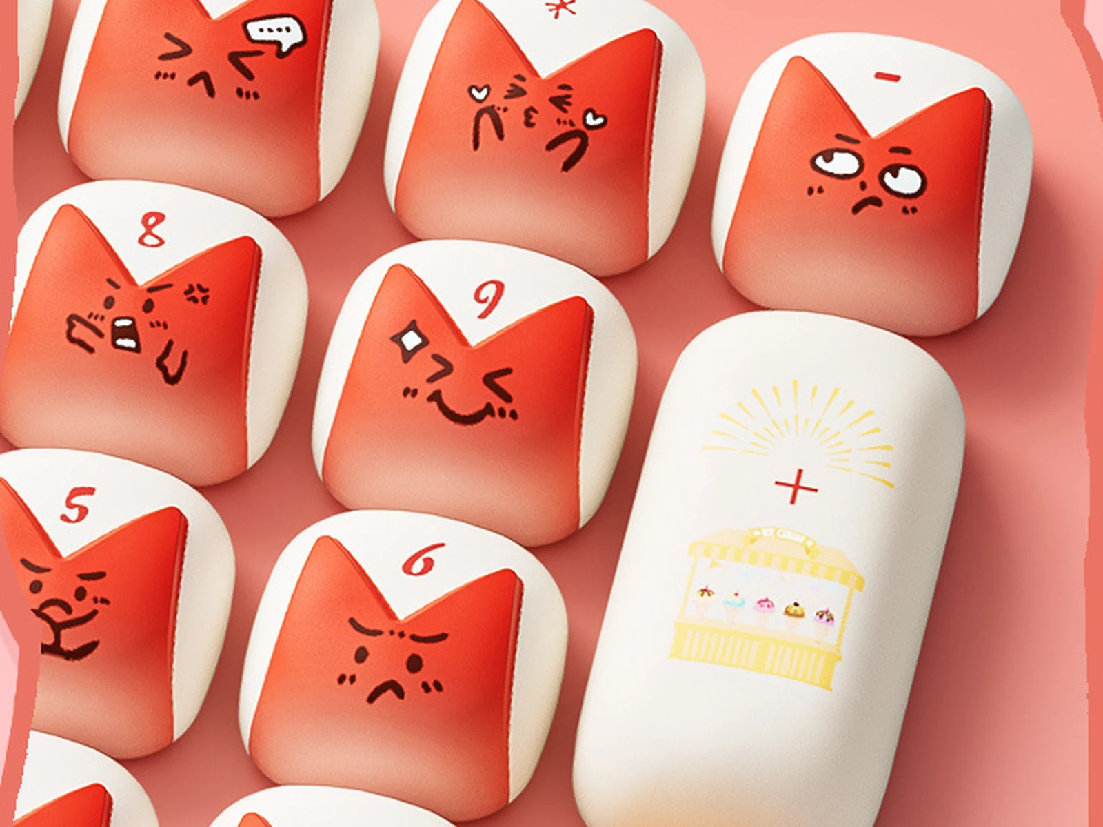 Rounded MOG keycap profile with raised bunny expression details