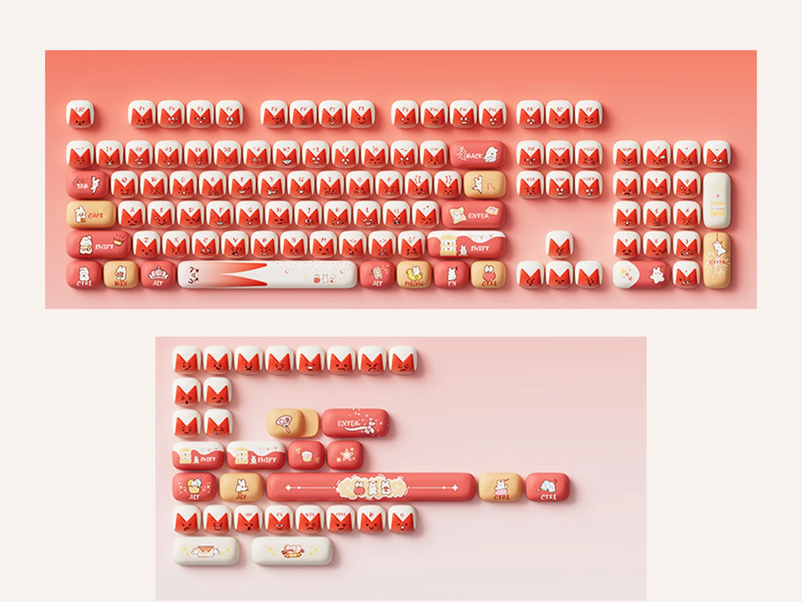 Complete 137-key Bunny Apple MOG keycap set contents