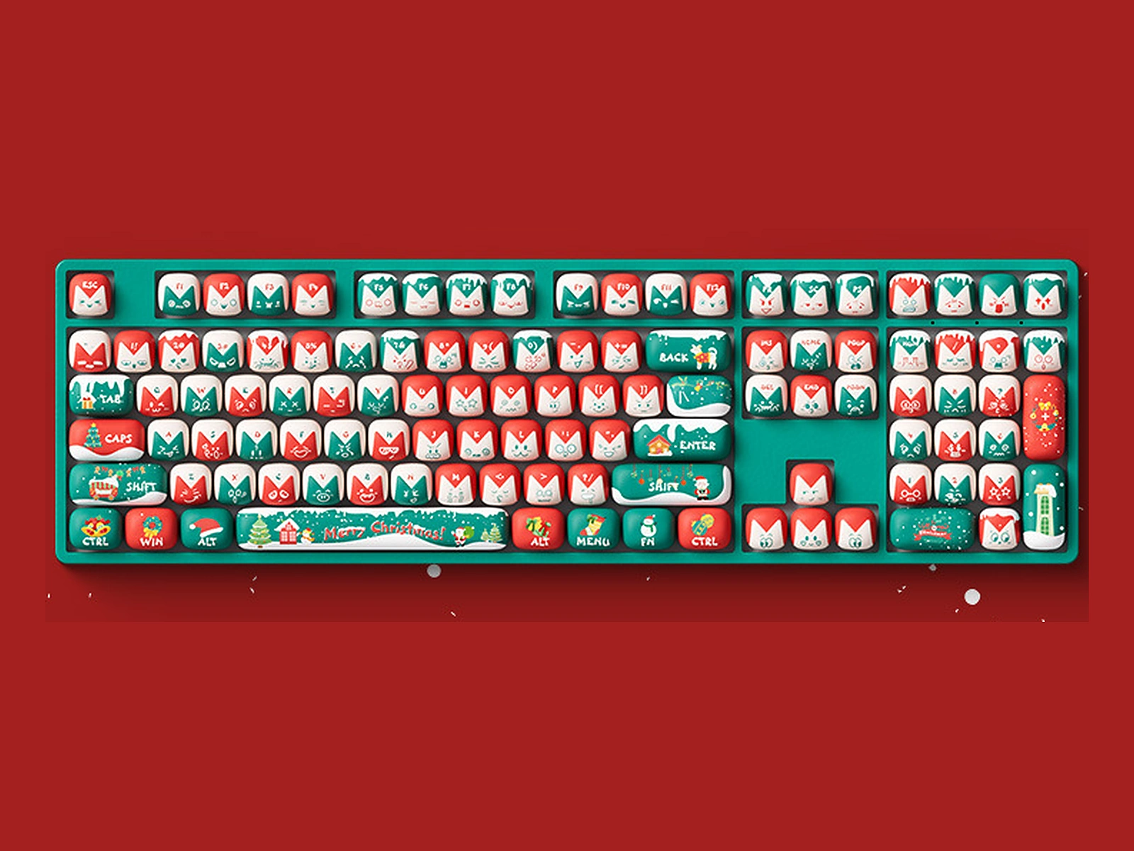AKKO Christmas Fantasy keycaps shown in a full keyboard layout