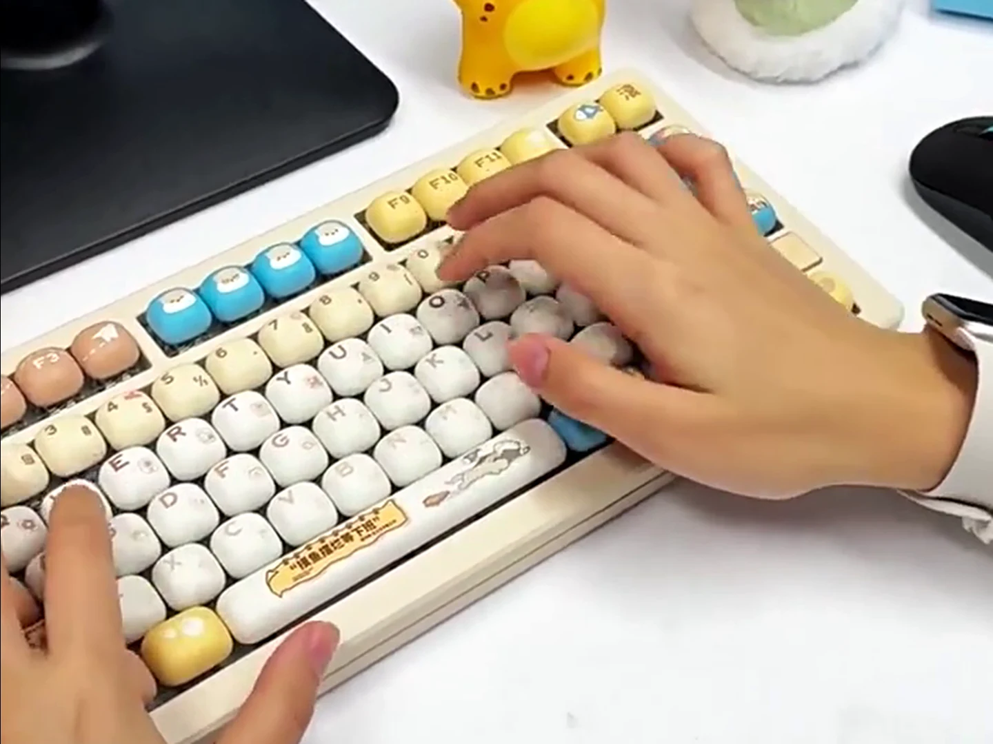 OtterHustle MOG keycaps in a real typing-use scene