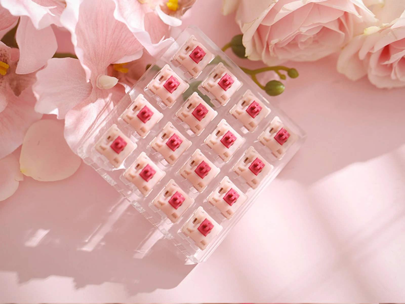 CHERRY MX Petal switches in a pink floral product scene