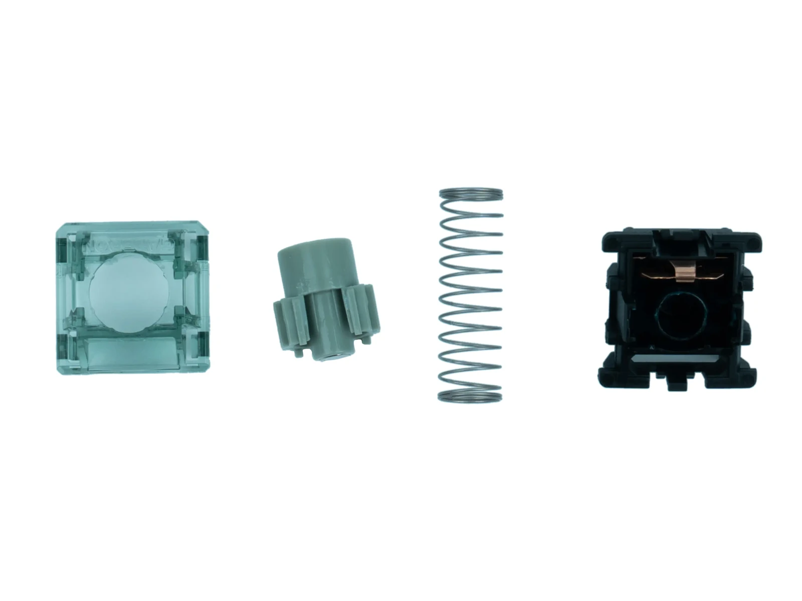 Manufacturer photograph of Gateron Dragon Roar housing, stem, spring and base with tactile leaf; not a controlled feel test