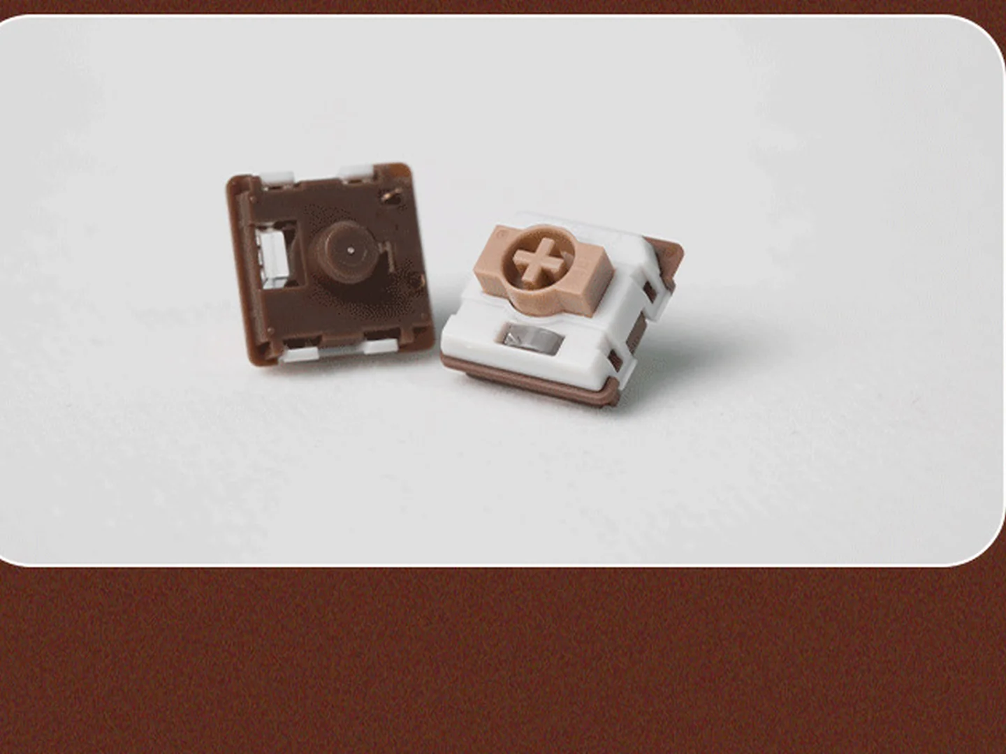 Gateron Chocolate light brown stem and dark bottom housing shown together