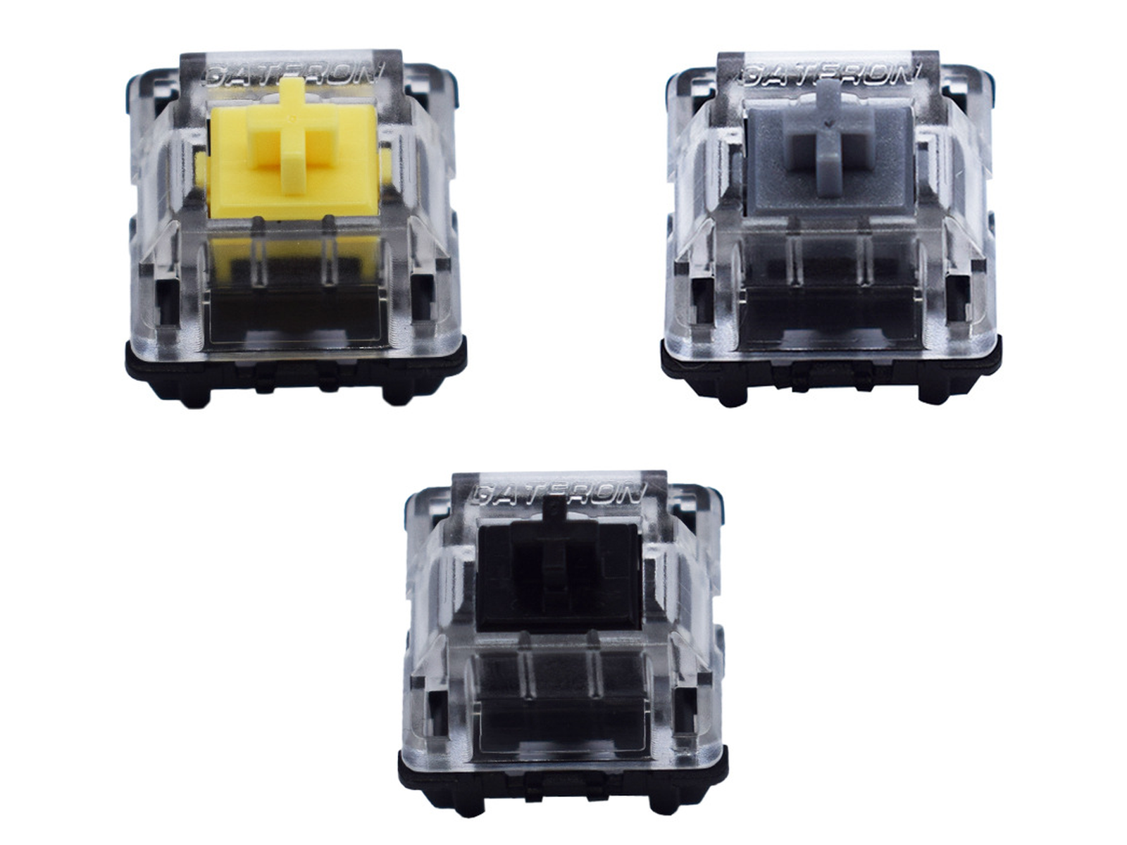Yellow, Silver and Black Gateron KS-15 optical switch options; force ratings are in the accompanying text