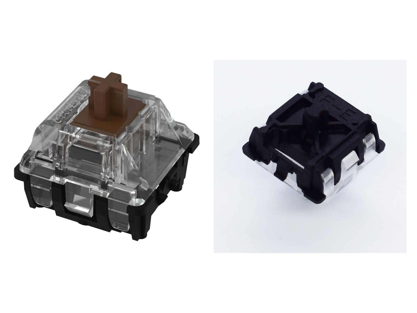 Gateron KS-15 Brown switch top housing beside an actual KS-15 underside photograph