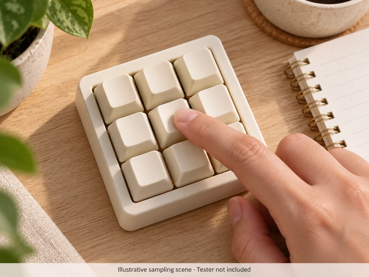 Illustrative switch-sampling scene with a covered tester; tester and accessories are not included. Not a photograph of N2 hardware.