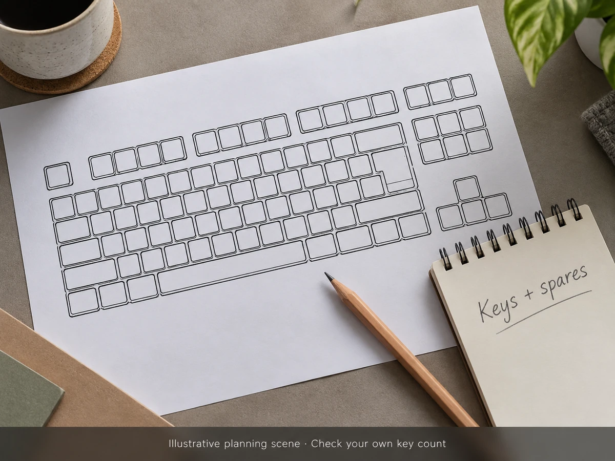 Illustrative keyboard key-count planning on paper; check your own key count and allow for spares. Not a compatibility diagram or included accessory.